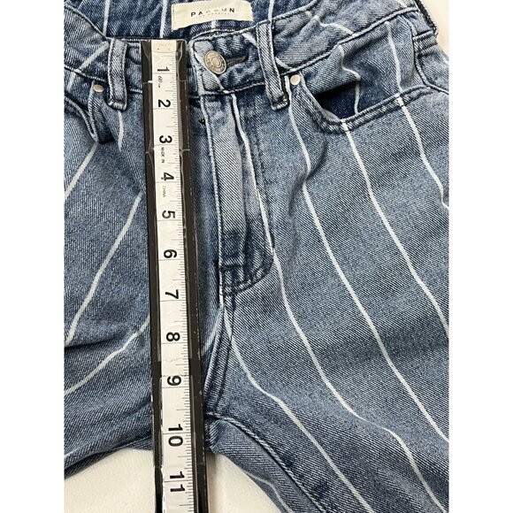 PacSun Mom Jeans Women’s 23 Blue White Stripe High Rise Raw Hem Denim Pants - Picture 9 of 10